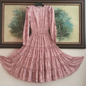 Maxi Dresses Elastic Waist High Neck Tiered Ruffle Hem Wrinkle-Free